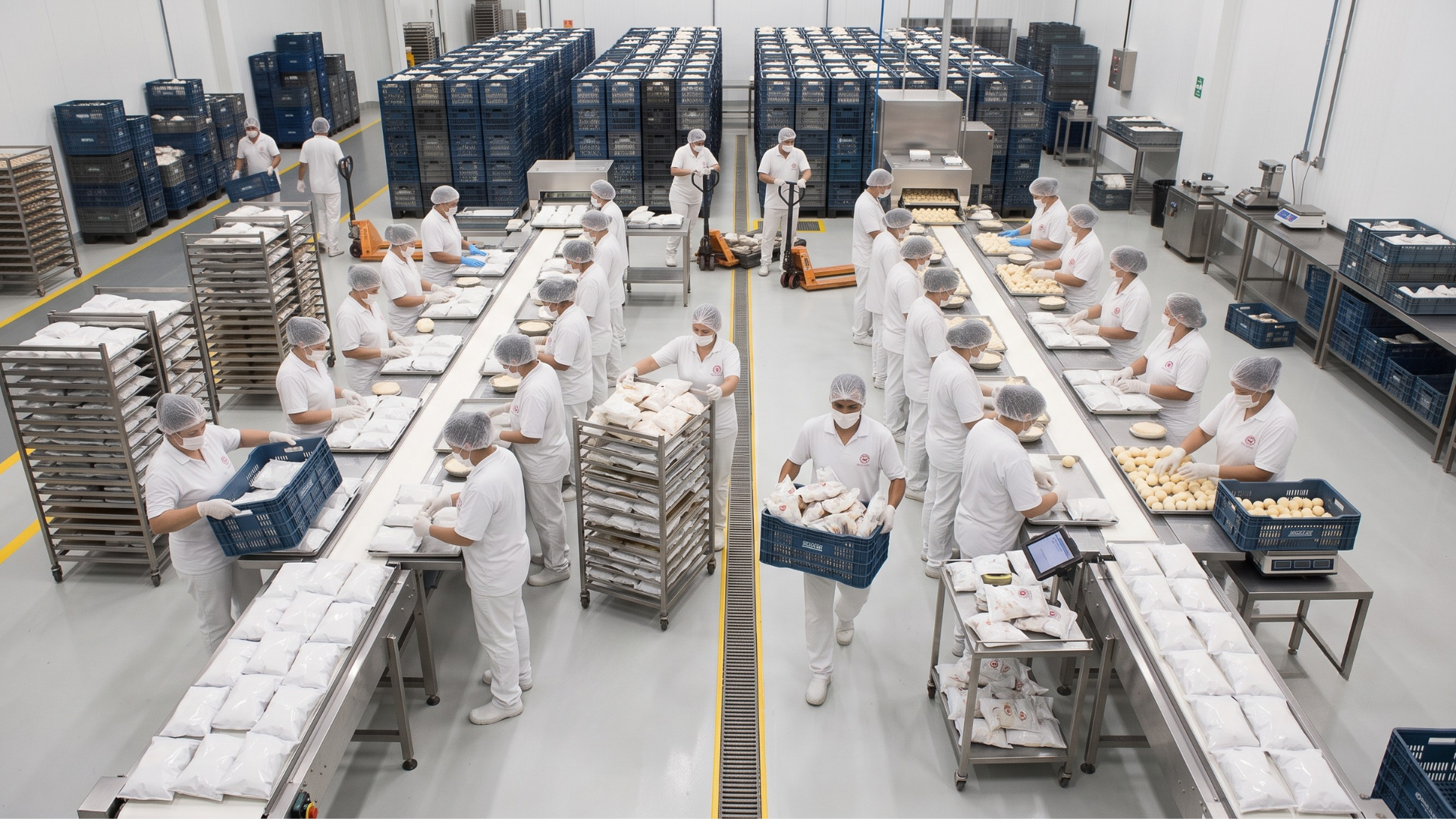 Imagem de uma fábrica com várias pessoas trabalhando